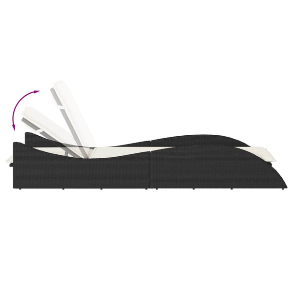 Schwarze Poly Rattan Sonnenliege mit Auflage