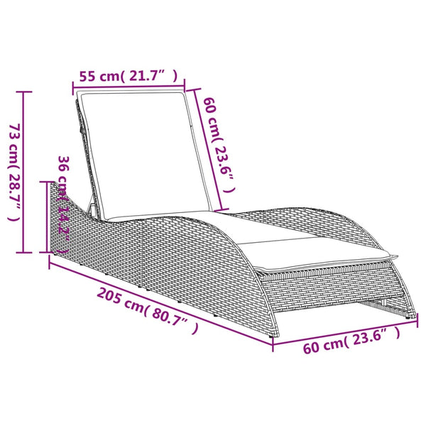 Schwarze Poly Rattan Sonnenliege mit Auflage