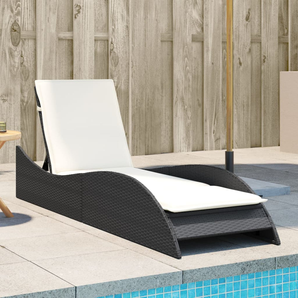 Schwarze Poly Rattan Sonnenliege mit Auflage