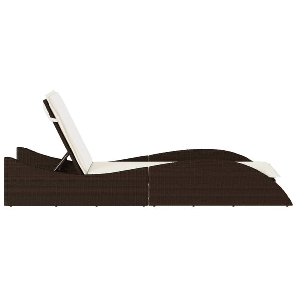 Sonnenliege Braun mit Auflage Poly Rattan