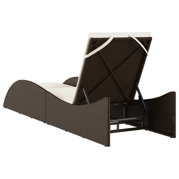 Sonnenliege Braun mit Auflage Poly Rattan