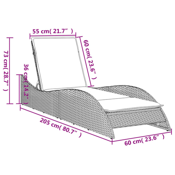 Sonnenliege Braun mit Auflage Poly Rattan