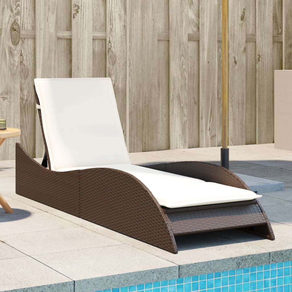 Sonnenliege Braun mit Auflage Poly Rattan