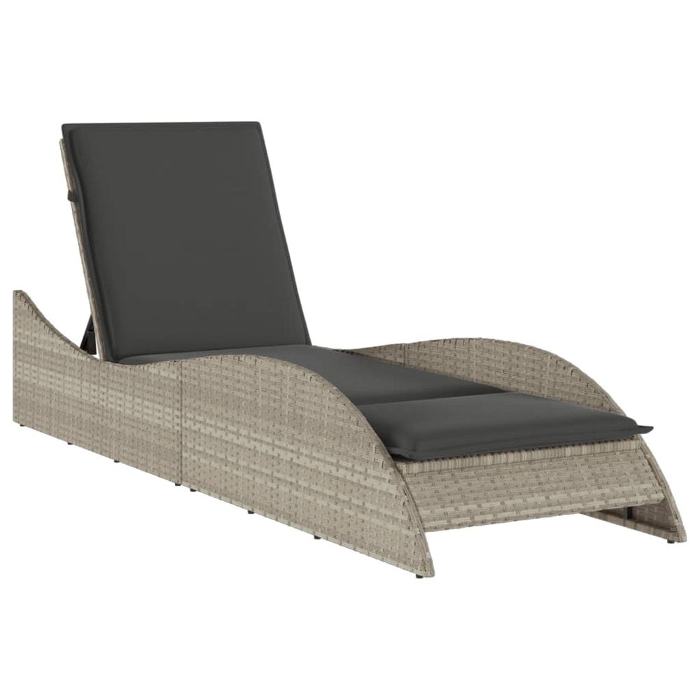 Sonnenliege Poly Rattan Hellgrau mit Auflage