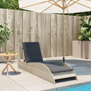 Sonnenliege Poly Rattan Hellgrau mit Auflage