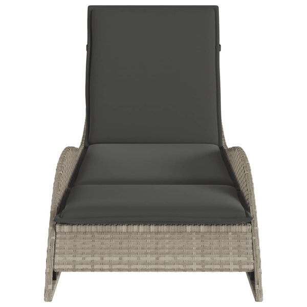 Sonnenliege Poly Rattan Hellgrau mit Auflage