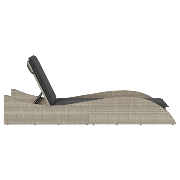 Sonnenliege Poly Rattan Hellgrau mit Auflage