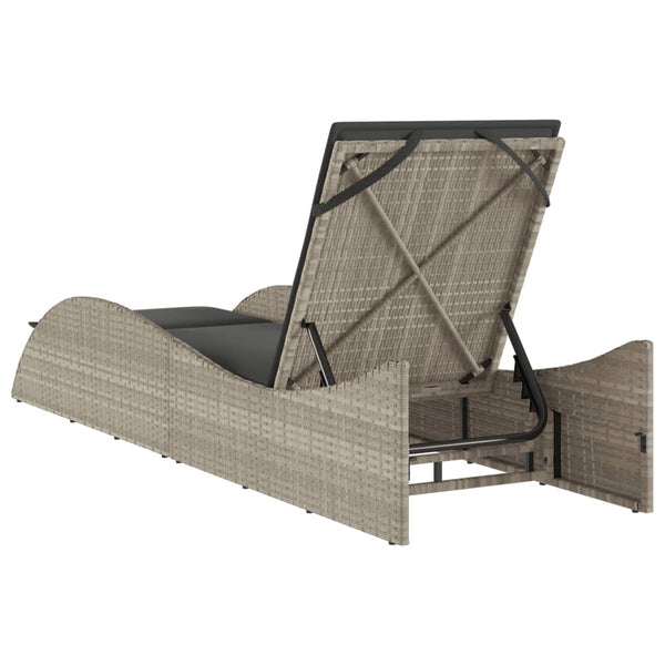 Sonnenliege Poly Rattan Hellgrau mit Auflage