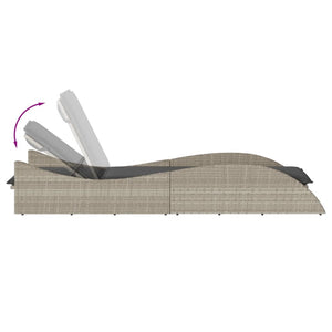 Sonnenliege Poly Rattan Hellgrau mit Auflage