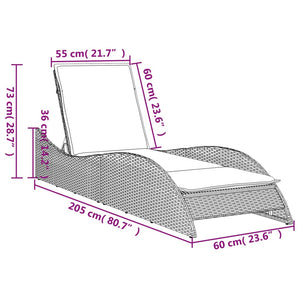 Sonnenliege Poly Rattan Hellgrau mit Auflage