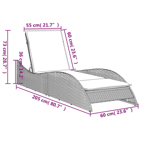 Sonnenliege Poly Rattan Hellgrau mit Auflage