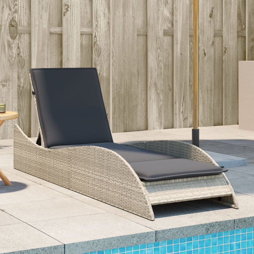 Sonnenliege Poly Rattan Hellgrau mit Auflage