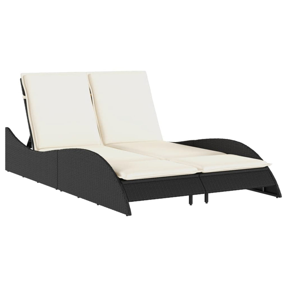 Schwarze Poly Rattan Sonnenliege mit Auflagen