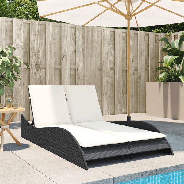 Schwarze Poly Rattan Sonnenliege mit Auflagen