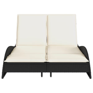 Schwarze Poly Rattan Sonnenliege mit Auflagen