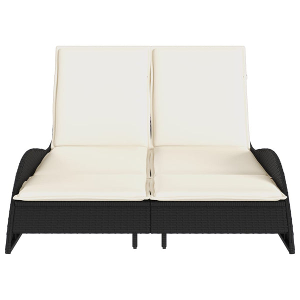 Schwarze Poly Rattan Sonnenliege mit Auflagen