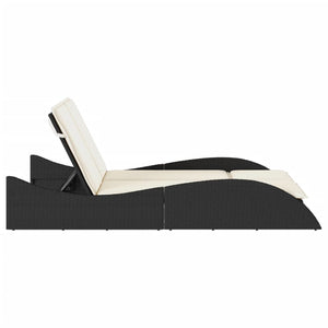 Schwarze Poly Rattan Sonnenliege mit Auflagen