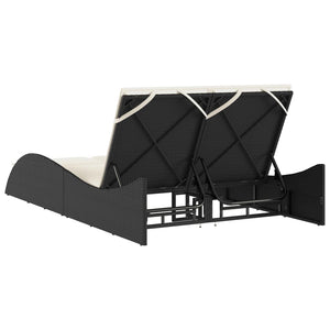 Schwarze Poly Rattan Sonnenliege mit Auflagen