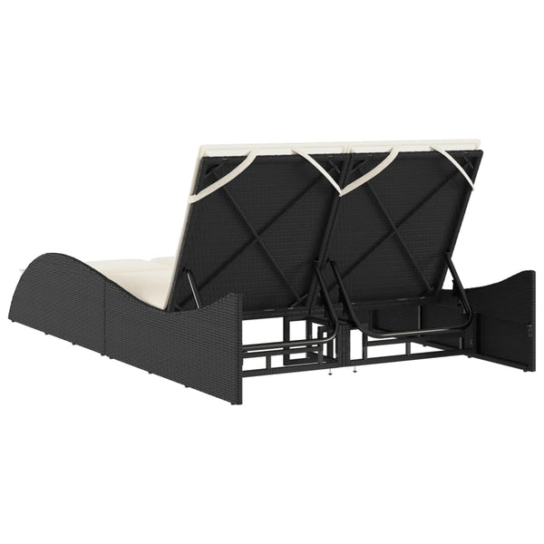 Schwarze Poly Rattan Sonnenliege mit Auflagen