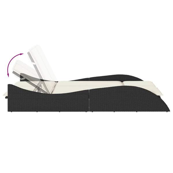 Schwarze Poly Rattan Sonnenliege mit Auflagen