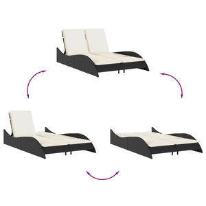 Schwarze Poly Rattan Sonnenliege mit Auflagen