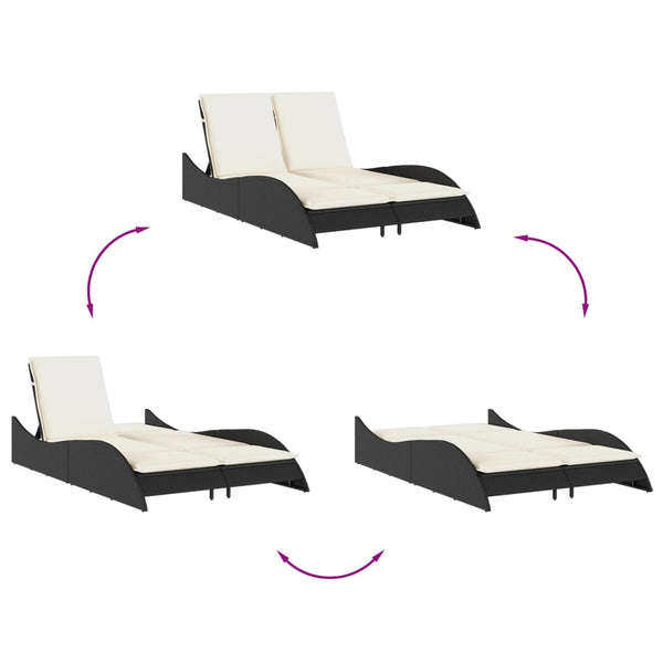 Schwarze Poly Rattan Sonnenliege mit Auflagen