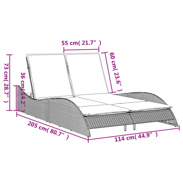 Schwarze Poly Rattan Sonnenliege mit Auflagen