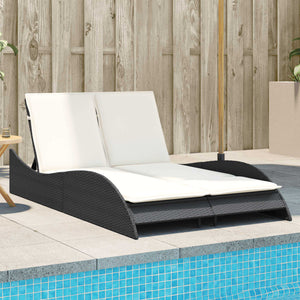 Schwarze Poly Rattan Sonnenliege mit Auflagen
