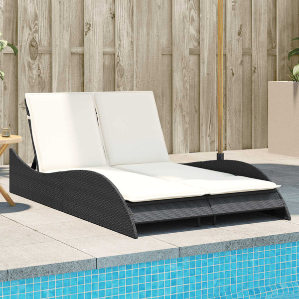 Schwarze Poly Rattan Sonnenliege mit Auflagen