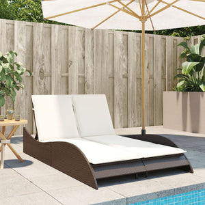 vidaXL Bain de soleil avec coussins Marron 114x205x73 cm Résine tressée