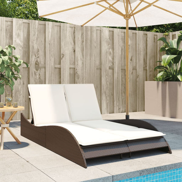 vidaXL Bain de soleil avec coussins Marron 114x205x73 cm Résine tressée