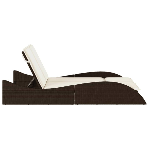 vidaXL Bain de soleil avec coussins Marron 114x205x73 cm Résine tressée