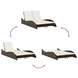vidaXL Bain de soleil avec coussins Marron 114x205x73 cm Résine tressée