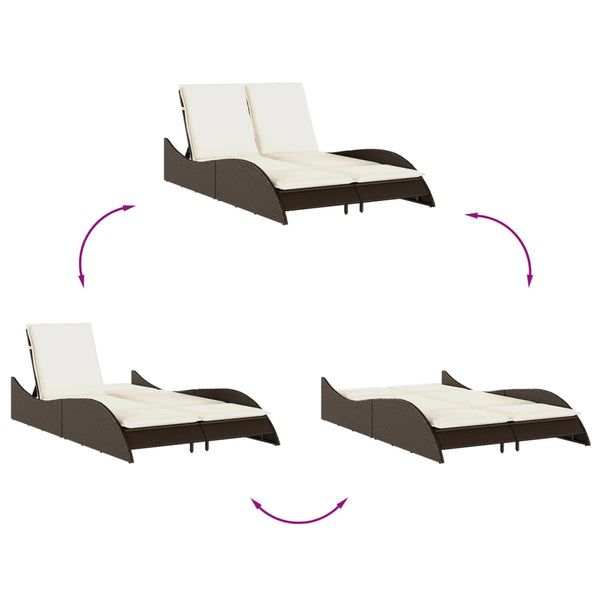 vidaXL Bain de soleil avec coussins Marron 114x205x73 cm Résine tressée