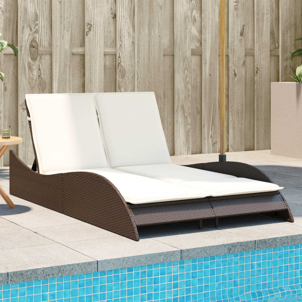Braune Poly Rattan Sonnenliege mit Auflagen