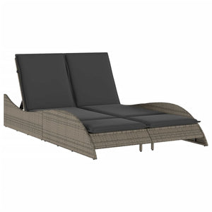 Sonnenliege Grau mit Auflagen Poly Rattan