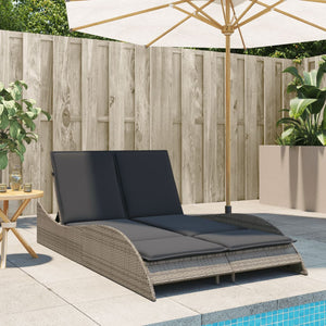 Sonnenliege Grau mit Auflagen Poly Rattan