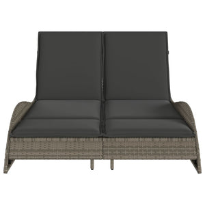 Sonnenliege Grau mit Auflagen Poly Rattan