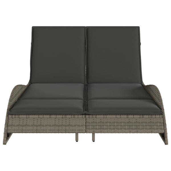 Sonnenliege Grau mit Auflagen Poly Rattan