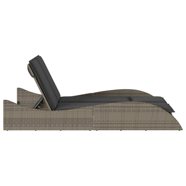 Sonnenliege Grau mit Auflagen Poly Rattan