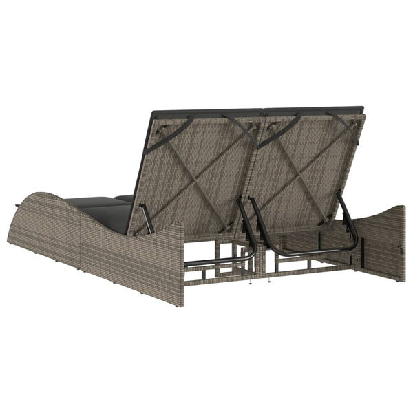Sonnenliege Grau mit Auflagen Poly Rattan