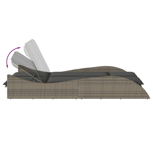 Sonnenliege Grau mit Auflagen Poly Rattan