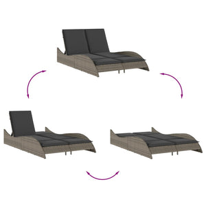 Sonnenliege Grau mit Auflagen Poly Rattan