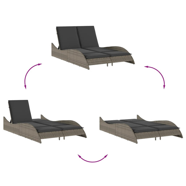 Sonnenliege Grau mit Auflagen Poly Rattan