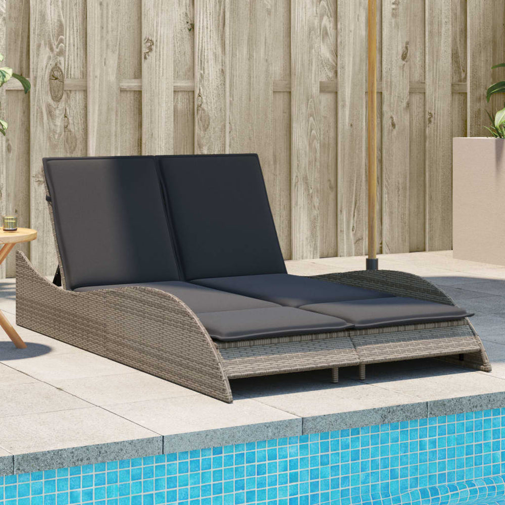 Sonnenliege Grau mit Auflagen Poly Rattan