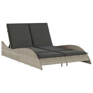 Sonnenliege Poly Rattan Hellgrau mit Auflagen