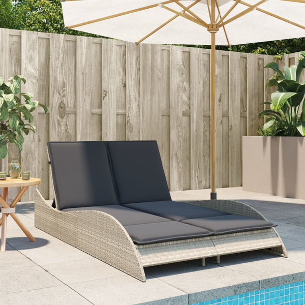 Sonnenliege Poly Rattan Hellgrau mit Auflagen