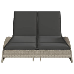 Sonnenliege Poly Rattan Hellgrau mit Auflagen