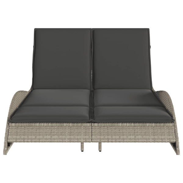 Sonnenliege Poly Rattan Hellgrau mit Auflagen