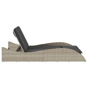 Sonnenliege Poly Rattan Hellgrau mit Auflagen